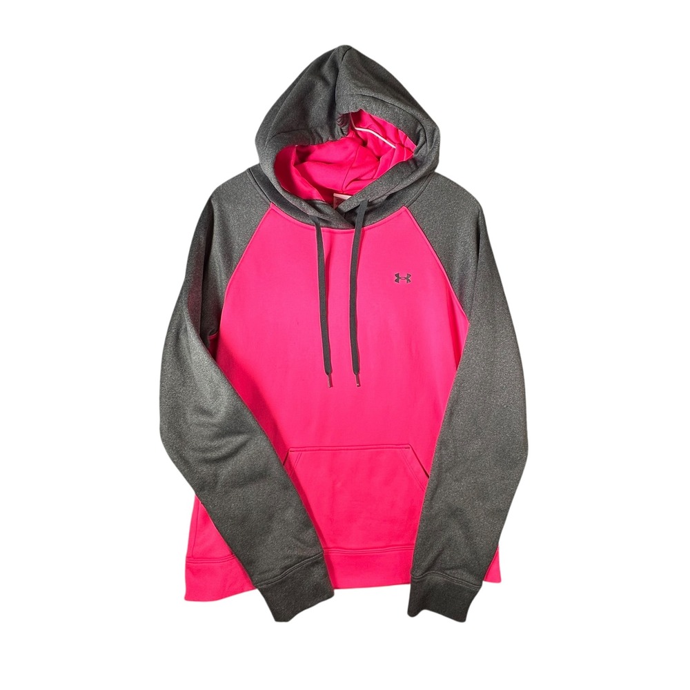 Under Armour Womens Pink Gray Raglan Hoodie Sweatshirt Athletic Size Medium